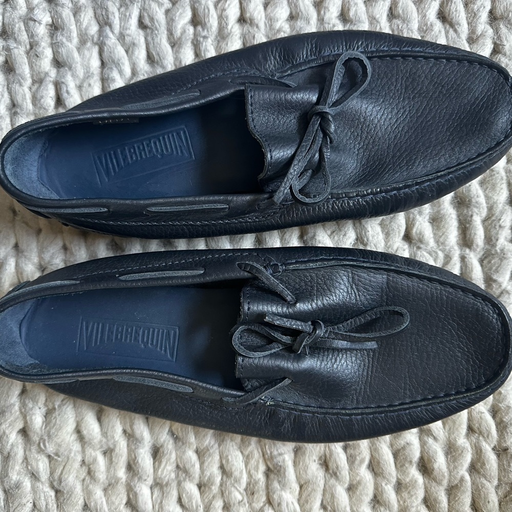 Vilebrequin Black Leather Slip-On Loafers